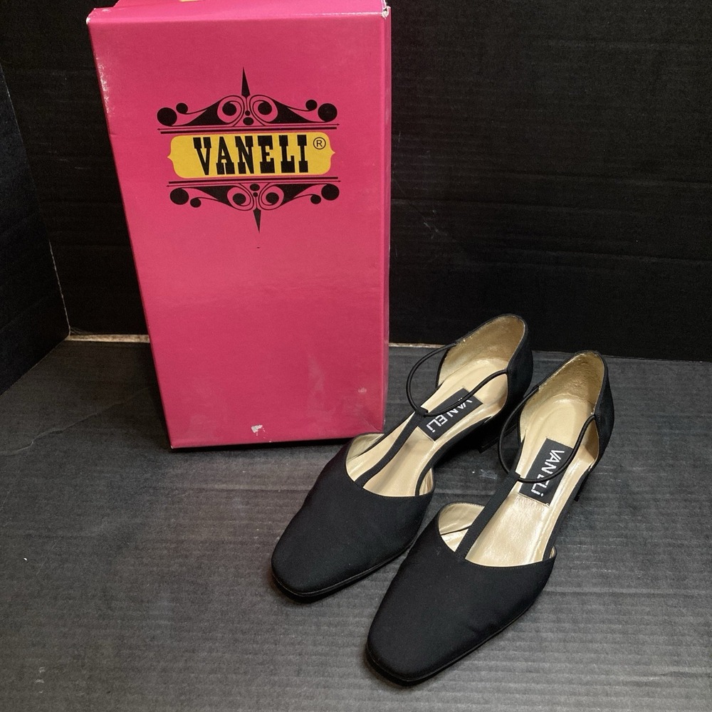 VANELi Womens Black Satin Slip On Dressy Pump Shoes 6 M , 61886 , Original Box